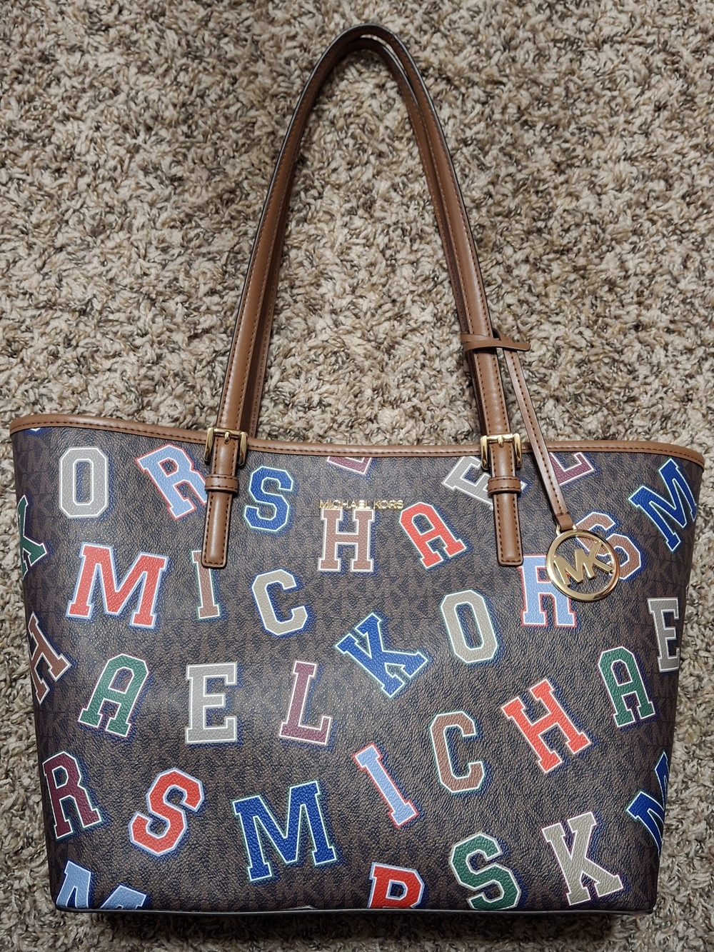 Michael Kors Brown Letter-Print Tote Bag